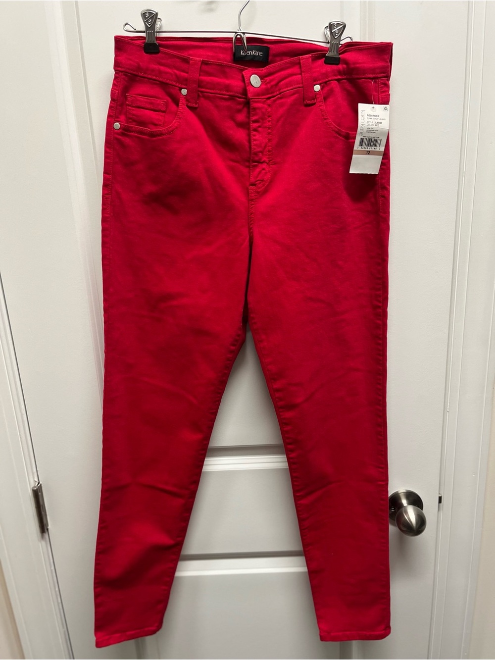 Karen Kane Zuma Crop Jean Size 12 Red Jeans Skinny Slim Stretch NEW NWT